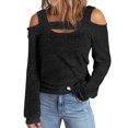 thumbnail image 2 of Pisexur Crewneck Shirts for Women Solid Color Off-shoulder Patchwork Tunic Tops Halter-Neck Long Sleeve Compression Shirts Athletic Tight Workout Top, 2 of 5