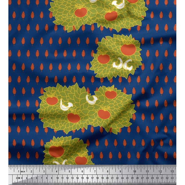 Soimoi Rayon Fabric Leaves,Bird & Fresh Fruits Decor Fabric Printed Yard 42 Inch Wide