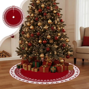 Boovnll Christmas Tree Skirt, Christmas Printed Tree Skirt Snowflake Reindeer Digital Christmas Tree Surround Polyester Ornament Decoration, Tree Skirt, Christmas Decorations