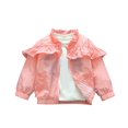 thumbnail image 1 of RXIRUCGD Girls Thin Top Girls Spring Jacket Cardigan Ruffled Round Neck Jacket Outerwear( Pink, Size:9 Years ), 1 of 3