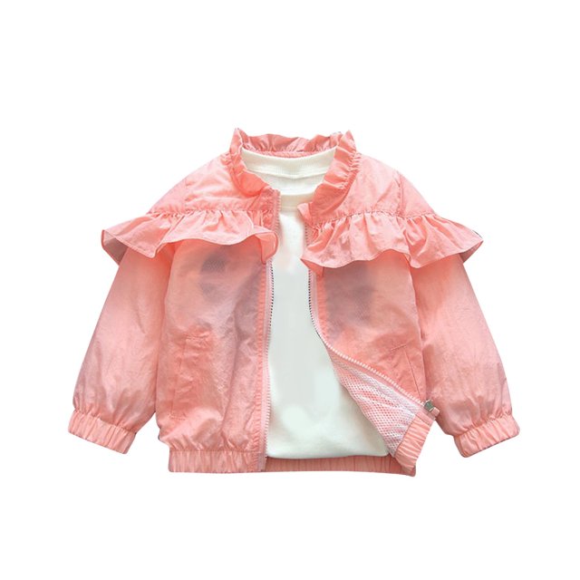 RXIRUCGD Girls Thin Top Girls Spring Jacket Cardigan Ruffled Round Neck Jacket Outerwear( Pink, Size:9 Years )