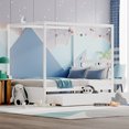 thumbnail image 2 of Gymax Full Size Canopy Bed with Trundle Wooden Platform Bed Frame Headboard White, 2 of 9
