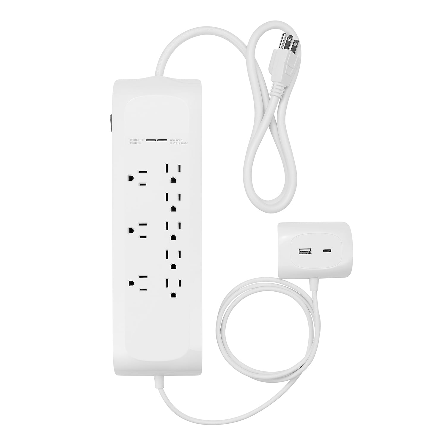 Globe Electric 3-ft 8-Outlet White Surge Protector Power Strip with Extendable 2-Port USB Hub