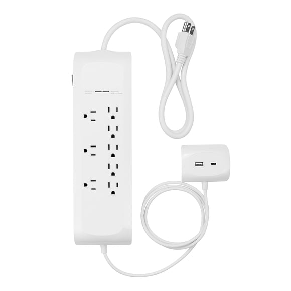Globe Electric 3-ft 8-Outlet White Surge Protector Power Strip with Extendable 2-Port USB Hub