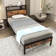 thumbnail image 3 of Costway Twin Bed Frame with Storage Headboard Charging Station 18W USB C Port Rustic Brown, 3 of 10