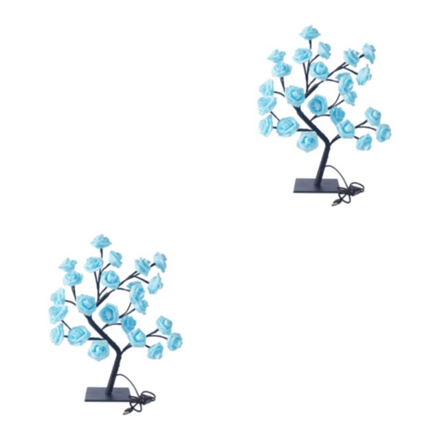 Maytalsory Color Changing Lighted Rose Lamp Remote Control Energy Saving Artificial Bonsai Tree Lights Gift For Any Occasion blue rose black rod 2Set