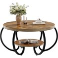 thumbnail image 1 of Table Basse Ronde, Table Basse à 2 Niveaux pour Salon, Tables Centrales d'Accent en Bois Circulaires avec Rangement Ouvert Design Industriel, 1 of 1