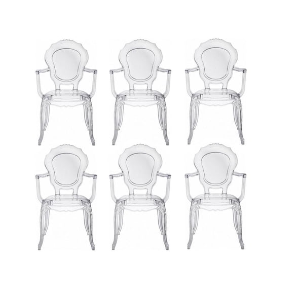 Heavenly Collection Clear Plastic Arm Chair Set of 6 for Dining Area