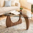 thumbnail image 1 of ClinQ 31.5" Coffee Table for Living Room, Mid Century Modern Center Table with Clear Glass Top and Walnut Wood Base, Transparent/Walnut, 1 of 6