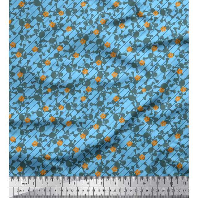 Soimoi Modal Satin Fabric Diagonal Stripe,Cross Bones & Skull Print Fabric by Yard 42 Inch Wide