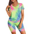 thumbnail image 1 of Mefallenssiah Femmes Deux Pièces Manches Courtes V-Cou Biker Gradient Sport Shorts Ensembles, 1 of 1