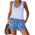 thumbnail image 3 of Kmbangi Women Washed Denim Shorts Elastic Waist Frayed Hem Loose Short Jeans, 3 of 8