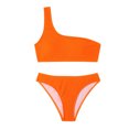 thumbnail image 3 of Penkiiy Women's Ribbed Bikini Sets One Shoulder Top with Mid Waist Two Piece Bathing Suit S Orange, 3 of 4