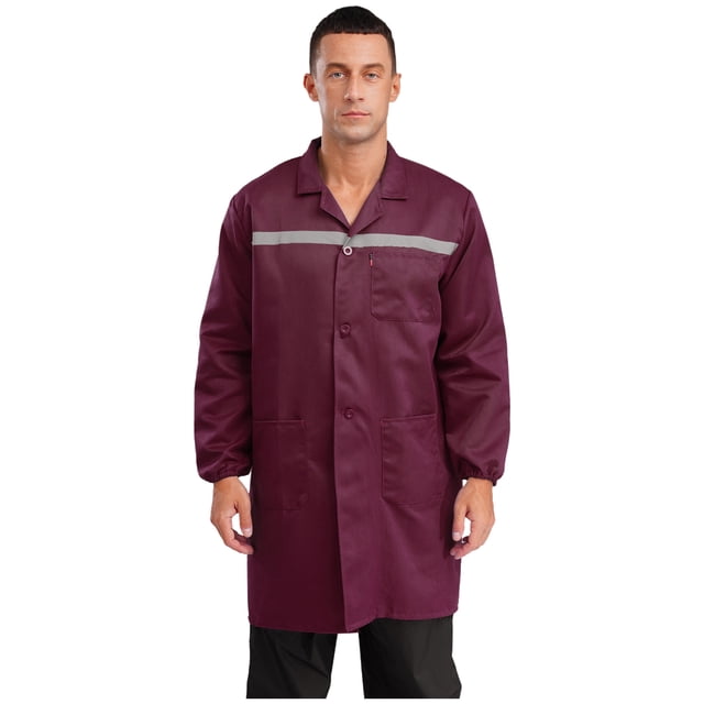 Jizyo Unisex Mens Womens Cotton Factory Work Jacket Mechanical Reflective Strips Workshop Lab Coat Burgundy M/小号