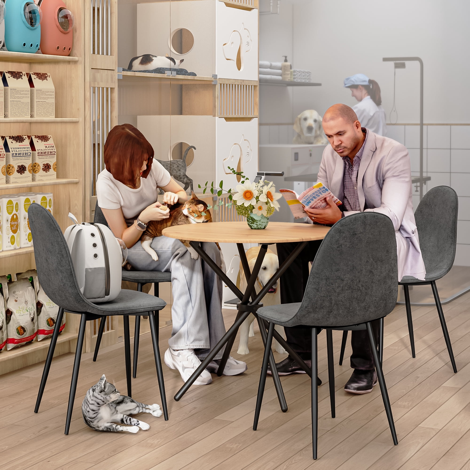 Homy Casa Lot de 4 chaises de salle à manger modernes avec pieds en métal et sièges rembourrés pour cuisine/café, tissu gris