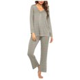 thumbnail image 1 of Timegard Pajamas Sets for Women 2 Piece Stripted Long Sleeve V Neck Ruched Top and Pants Fall Pjs Outfits, 1 of 5