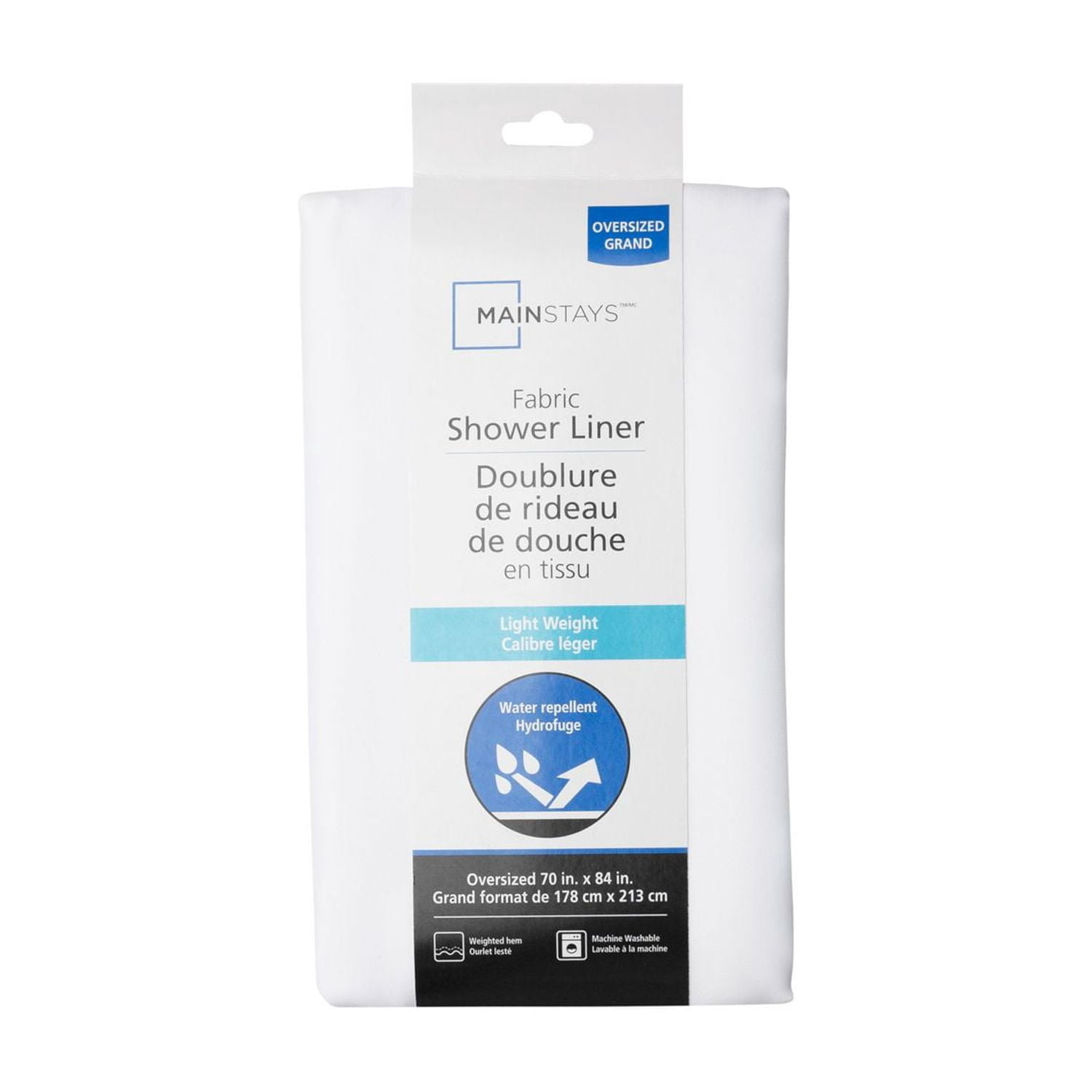 Mainstays Water Repellent Fabric Shower Curtain Liner, White