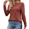 thumbnail image 1 of PEZHADA Chandails pour Femmes en Liquidation, Chandails à Enfiler pour Femmes Col Rond Rayé Mat Chandail Uni T-shirt à Manches Longues Chandails Haut Rouge, 1 of 4