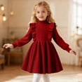 thumbnail image 2 of ShomPort Jupe Plissée pour Filles, Volants, Tricot Torsadé, Manches Lanterne, Col Montant, Jupe Midi Côtelée, Ligne A, Évasée, Jolies Robes, 2 of 6