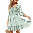 thumbnail image 1 of Gspmoly Robes d'Été pour Femmes 2025, Robe pour Femmes à Encolure Carrée - Mode Décontractée, Tempérament, Cordon de Serrage, Dos Ajouré Ouvert, à Lacets, Manches 3/4, Coupe Ajustée, Robe Aguichant, Robes de Mariage pour Femmes Économies d'Été, 1 of 6