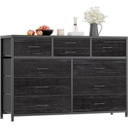 Chest of Drawers, Fabric Dresser with 10 Drawers, Sturdy Metal Frame Storage Organizer with Fabric Bins, Closet, Wood Tabletop Dresser for Guest Room, Entryway, Living Room