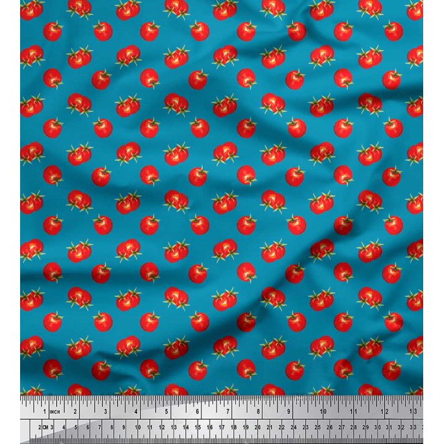 Soimoi Blue Georgette Viscose Fabric Tomato Vegetable Decor Fabric Printed Yard 42 Inch Wide