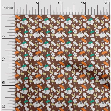 oneOone Tissu Jersey de Coton Marron Cloud & Oiseau Dessin Animé Projets de Couture Tissu Imprimé au Mètre 58 Pouces de Large