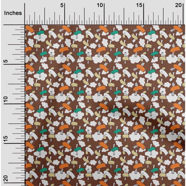 oneOone Polyester Lycra Brown Fabric Cloud & Bird Cartoon Sewing Craft Projects Fabric Prints By Yard 56 Inch Wide