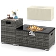 thumbnail image 1 of Costway Ensemble de 2 Pcs de Table à Feu d'Extérieur en Rotin avec Couvercle de Réservoir, Plateau en Verre Trempé, Gris, 1 of 10