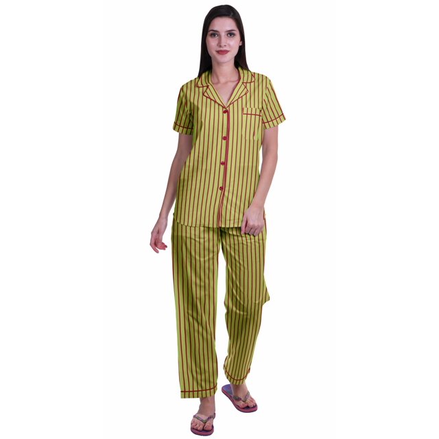 Moomaya Ensemble de Pyjama à Manches Courtes Imprimé pour Femmes Chemise de Nuit Boutonnée Imprimée