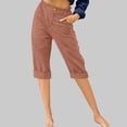 thumbnail image 2 of Timegard Cropped Pants for Women Capris Summer Casual Button Ruffle Elastic Waist Solid Color Lounge Pants, 2 of 4