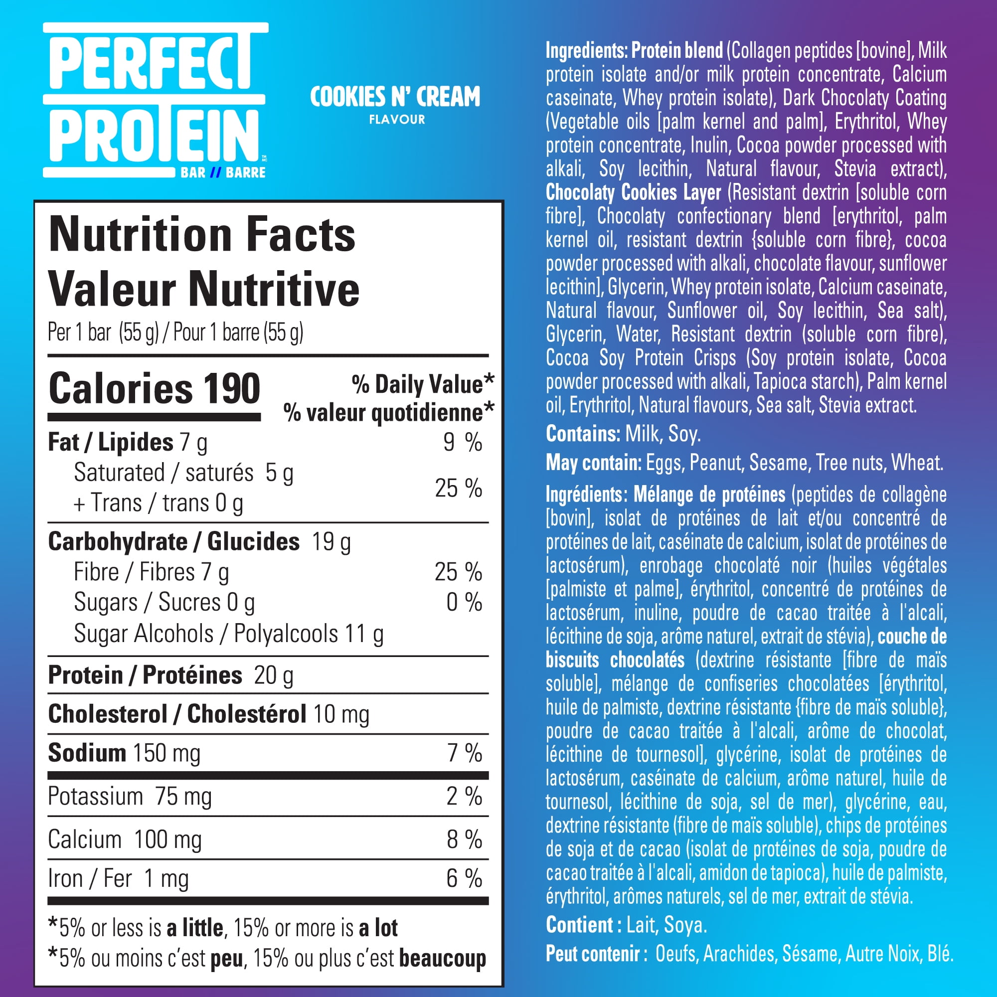 No Sugar, Perfect Protein Cookies & Cream Snack Bars, 55 g, 4 bars