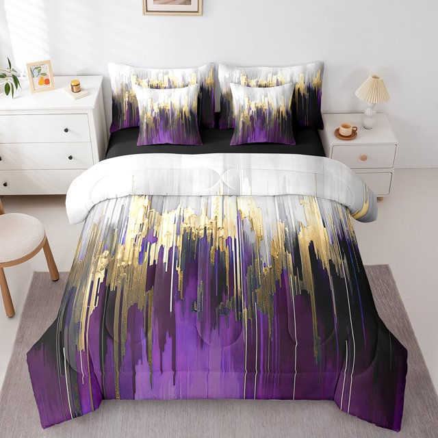 YST Literie Violette 7 Pcs Ensemble de Couette Graffiti Aquarelle, Esthétique Moderne Lit en Sac, Format Simple