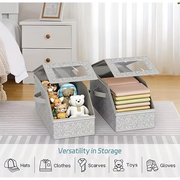 AMERTEER Multi-Purpose Cap Storage Box Large Stackable Design with Zipper Dustproof Closure & Foldable Feature for Home Organization – Ideal to Store Caps Apparel Toys and More in W