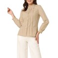 thumbnail image 1 of INSPIRE CHIC Women's Mock Neck Lace Button Up Ruffled Long Sleeve Shirt Blouse Khaki L, 1 of 4
