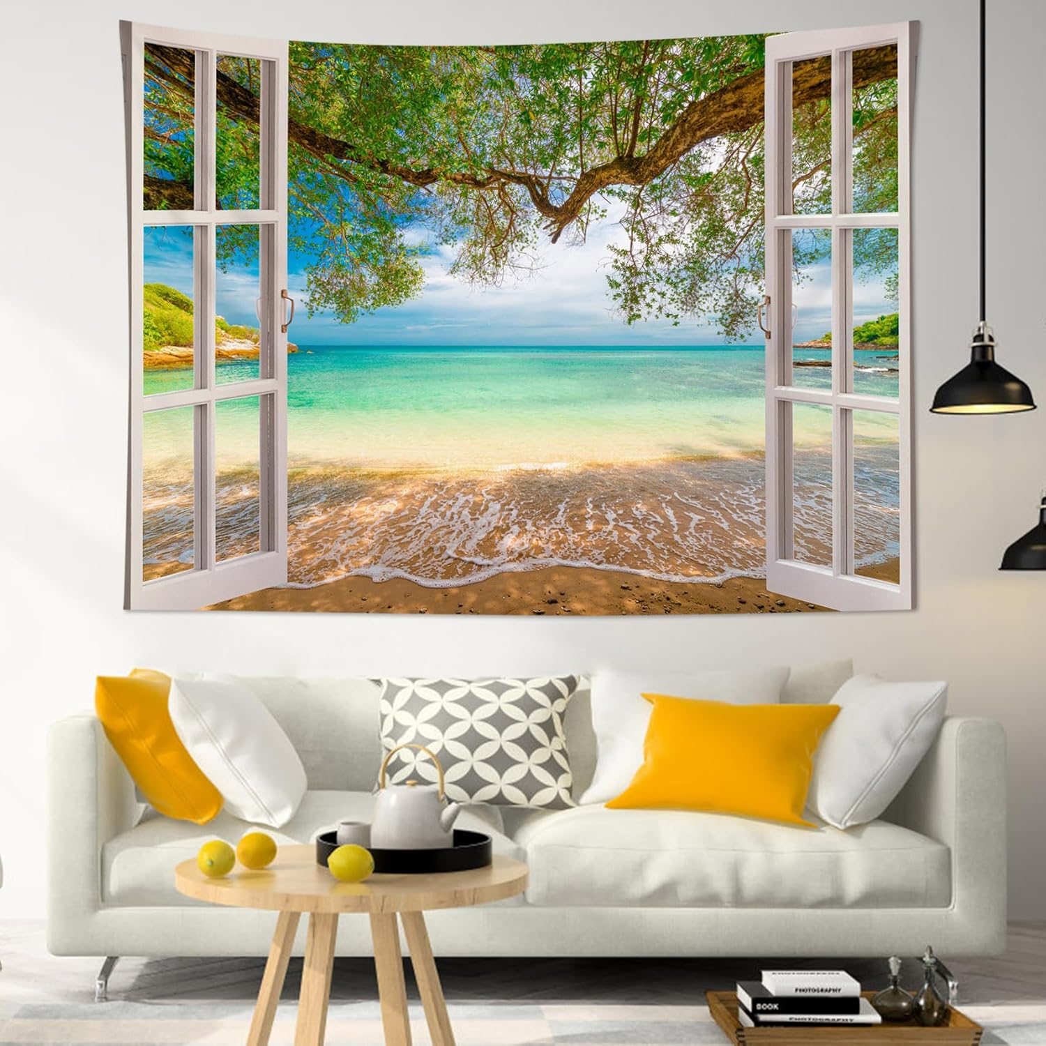 YWC-Beach Window Tapestry - Coastal Beachy Summer Nature Landscape Wall ...