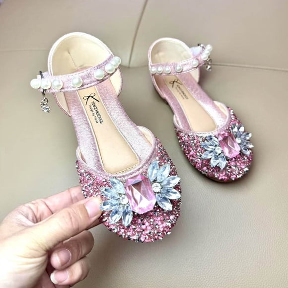 Pisexur Toddler Shoes,Kids Shoes,Baby Sandals,Kids Slippers Girls' Princess Shoes Children's Soft Soled Toe Shoes Little Girls' Sequined Pearl Crystal Shoes Pink,4 Years