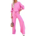 thumbnail image 1 of ORUYROP Ensemble de Pull 2 Pcs pour Femmes Haut Court à Manches Longues et Pantalon Large, 1 of 4