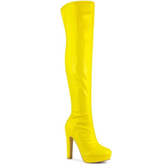 Unique Bargains Women's Platform Chunky Over Knee High Boot Yellow (Size 7)