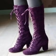 thumbnail image 2 of Bottes Rétro Mi-Mollet pour Femmes, Mode Décontractée Vintage, Talon Protecteur pour Gazon, Lacées, Funky, à Lacets, Talons Épais, 2 of 9