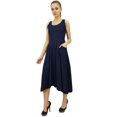 thumbnail image 4 of Bimba Robe en Rayonne de Designer pour Femme avec Poches, Maxi Bleu Uni avec Foulard - 24, 4 of 6