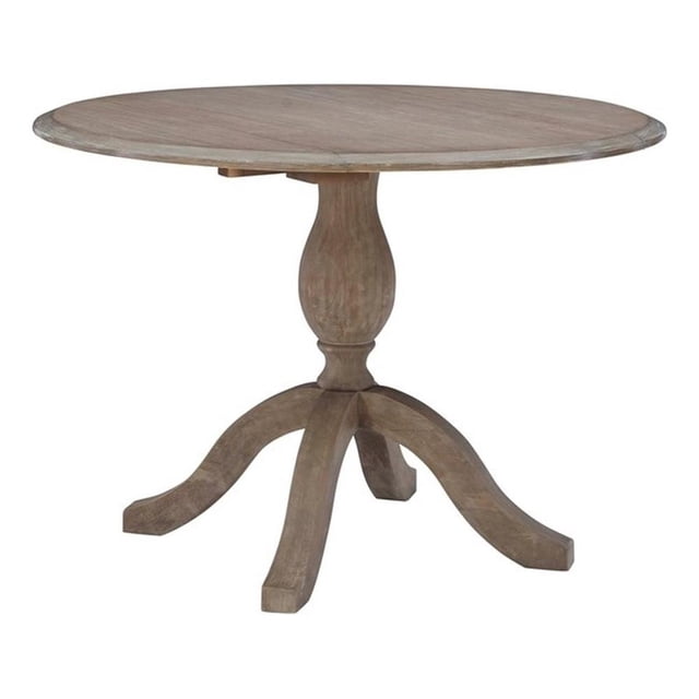 Linon Ervin Table de Salle à Manger Ronde à Abattants avec Piédestal en Bois Gris Rustique Lavé