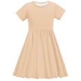 thumbnail image 4 of NJDVHB Robe d'Été pour Tout-Petit, Robe de Plage pour Fille, Robe de Fête pour Filles, Robe Décontractée à Manches Courtes Imprimée Unie Extensible, Beige, 170, 4 of 5