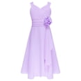 thumbnail image 1 of MSemis Kids Girls Elegant Flower Girl Dress Sleeveless Ruched Bodice Cascading Ruffle Wedding Party Dress Lavender 14, 1 of 7