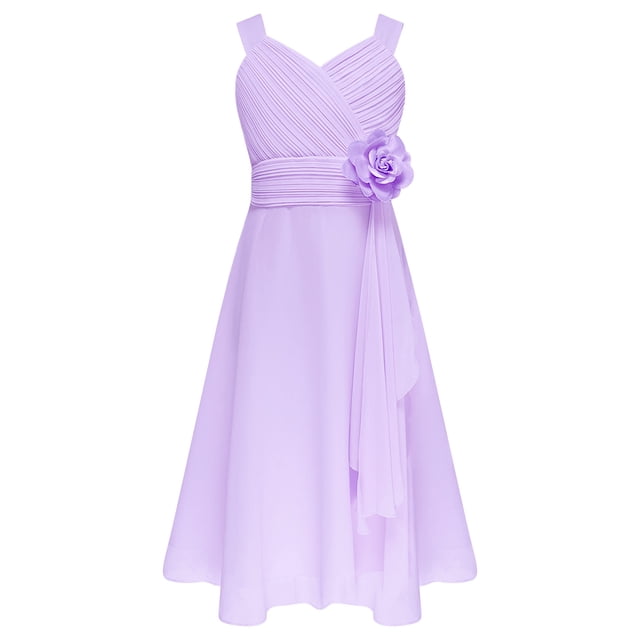 MSemis Kids Girls Elegant Flower Girl Dress Sleeveless Ruched Bodice Cascading Ruffle Wedding Party Dress Lavender 14