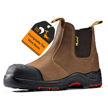 SAFETOE Heavy Duty Mens Work Boots Composite Toe Cap Chelsea Safety Boots Slip On Waterproof Leather Lightweight Working Shoes ASTM F2413