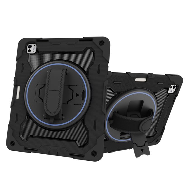 XYX 3in1 Rotating Stand Case for iPad Pro 13 inch M4 2024 with Hand/Shoulder Strap, Shockproof Rugged, Black