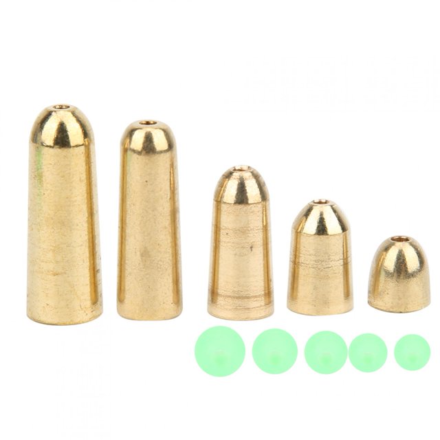 Spptty T0048 75PCS 5size Brass Weights Fishing Sinkers With 5size Plastic Luminous Fishing Beads Kit,Fishing Sinkers Set,Brass Weights Fishing Sinkers Kit