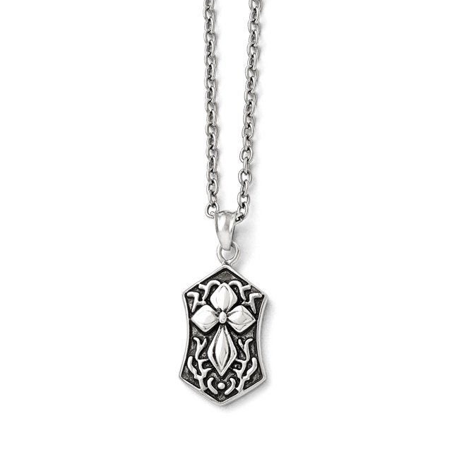 Stainless Steel Polished and Antiqued Cross Necklace 20 Inch