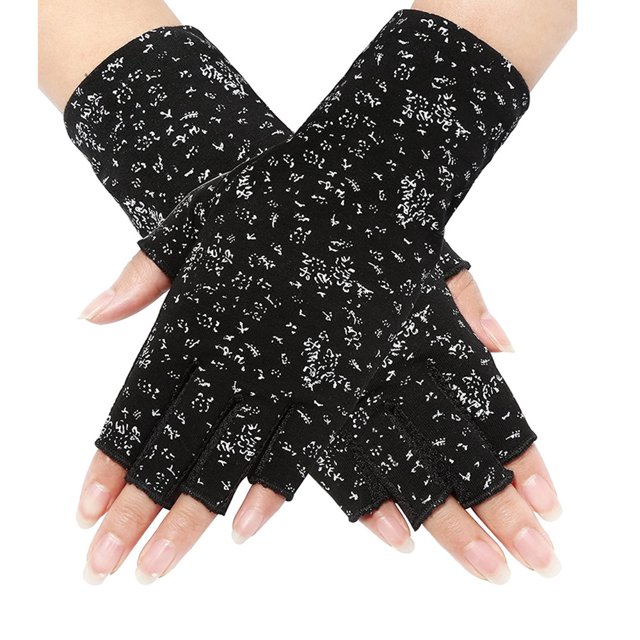Gants de Protection Solaire d'Été Demi-Doigt Gants pour Femmes Gants de Cyclisme Sans Doigts en Matériau Coton Respirant avec Conception Antidérapante sur la Paume et les Doigts. Gants de Vélo Sans Doigts Noirs avec Motif Moucheté Blanc, Idéals pour les Activités de Plein Air comme le Cyclisme, la Conduite et l'Escalade. Offre une Protection UV et une Compatibilité Écran Tactile.